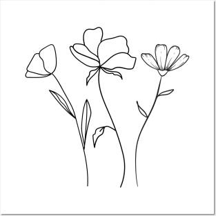 Elegant floral composition hand drawing - Delicate flowers Posters and Art